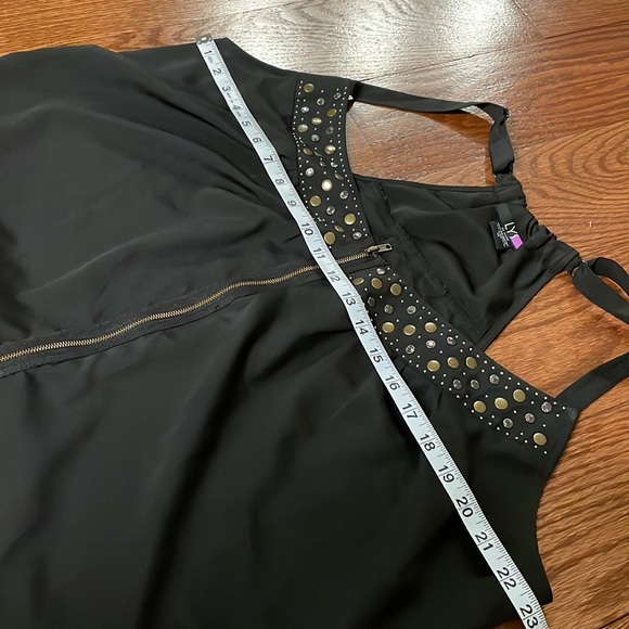 LYS halter zip up embellishment neckline top / blouse black adjustable straps 1X - Picture 10 of 11